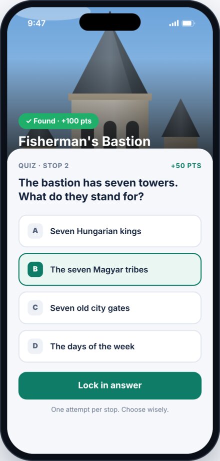 App design: sight found, quiz question with four answers